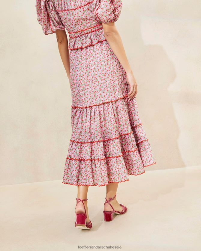 Frauen Loeffler Randall Ellie erdbeerfarbener Midirock mit Wellensaum Erdbeerdruck Kleidung 846824225