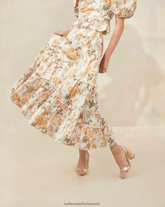 Frauen Loeffler Randall Ellie gewellter Midirock creme botanisch blumig Kleidung 846824224