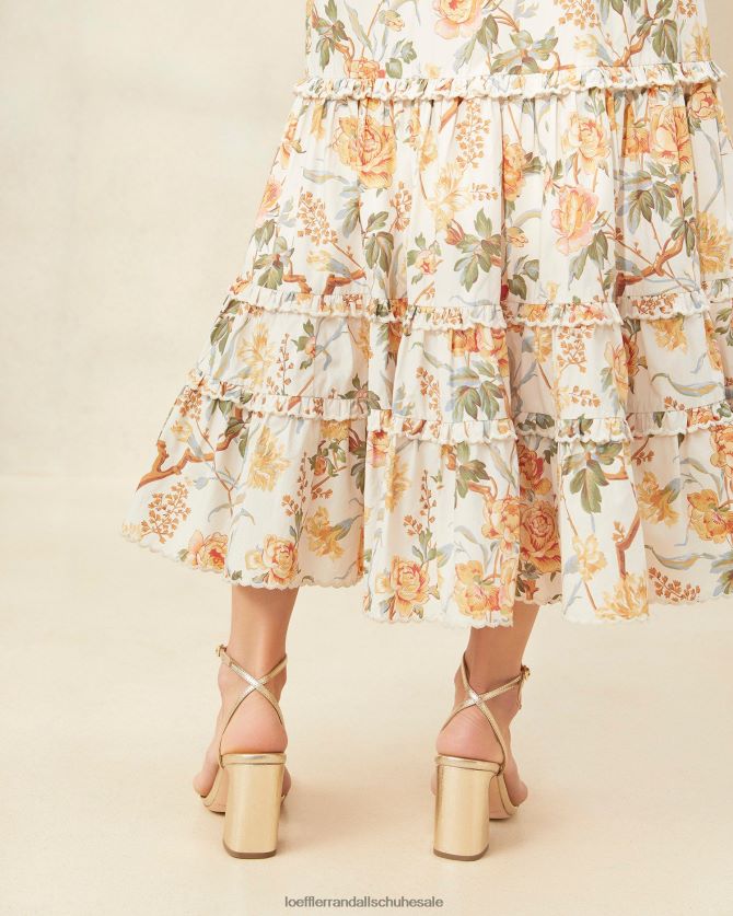 Frauen Loeffler Randall Ellie gewellter Midirock creme botanisch blumig Kleidung 846824224