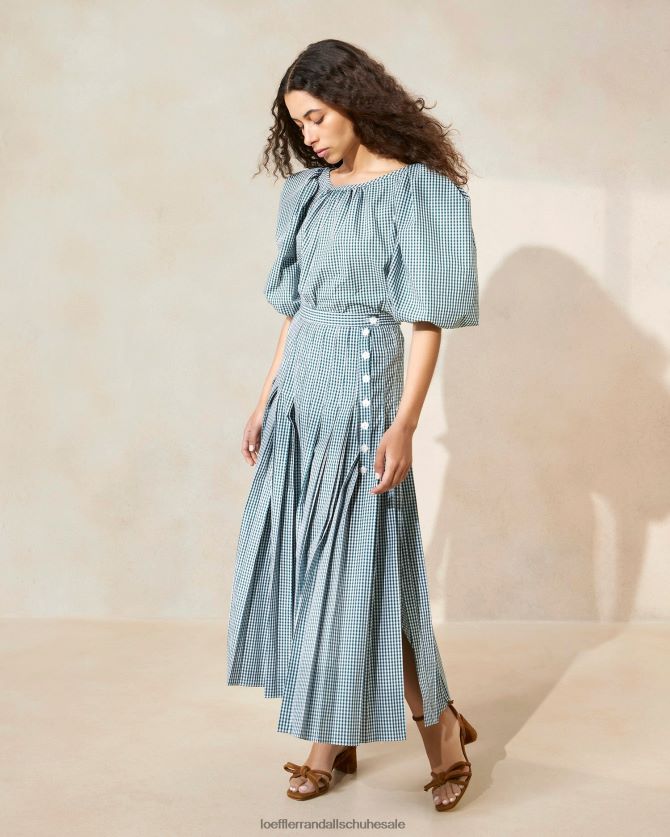 Frauen Loeffler Randall Emlyn-Faltenrock Mini grüner Gingham Kleidung 846824223