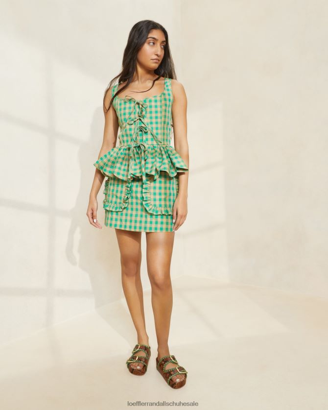 Frauen Loeffler Randall Eura-Rüschentaschenrock Grün/Butterscotch-Karomuster Kleidung 846824222