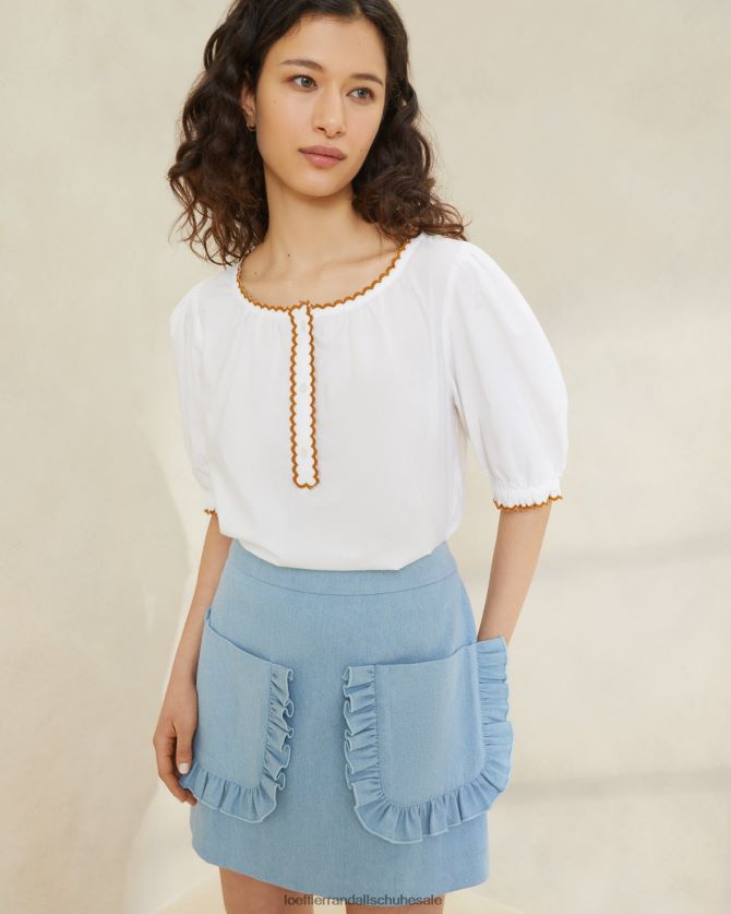 Frauen Loeffler Randall Eura-Rüschentaschenrock leichter Denim Kleidung 846824229