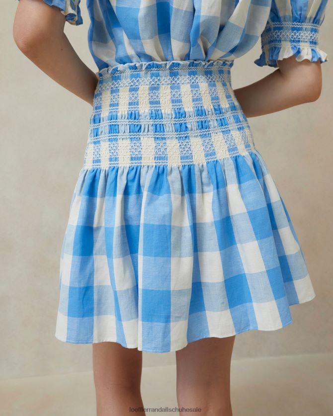 Frauen Loeffler Randall Gilles gesmokter Rock blauer Gingham Kleidung 846824220