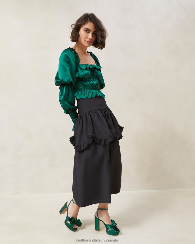 Frauen Loeffler Randall Milo gewellter Rüschenrock Schwarz Kleidung 846824242