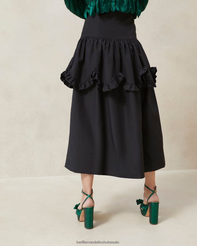 Frauen Loeffler Randall Milo gewellter Rüschenrock Schwarz Kleidung 846824242
