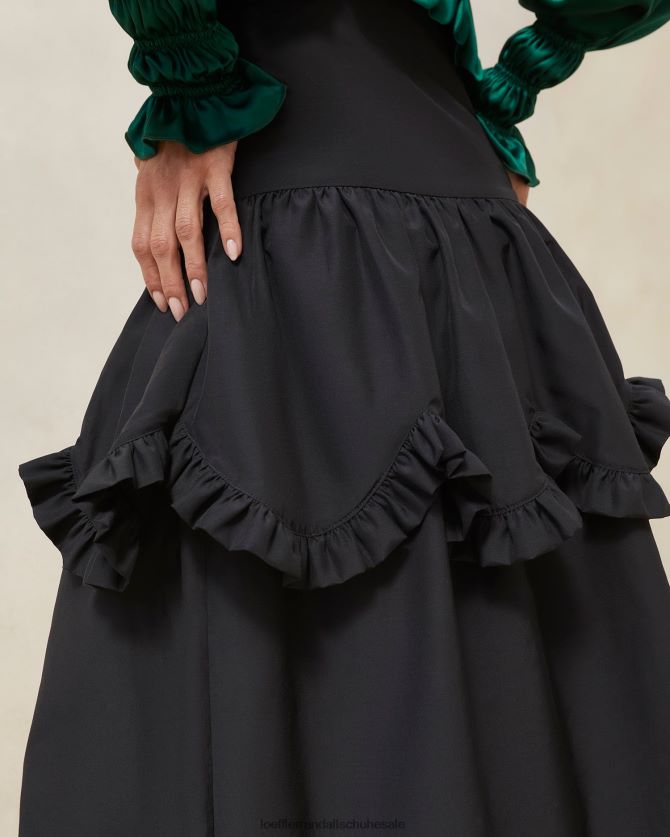 Frauen Loeffler Randall Milo gewellter Rüschenrock Schwarz Kleidung 846824242