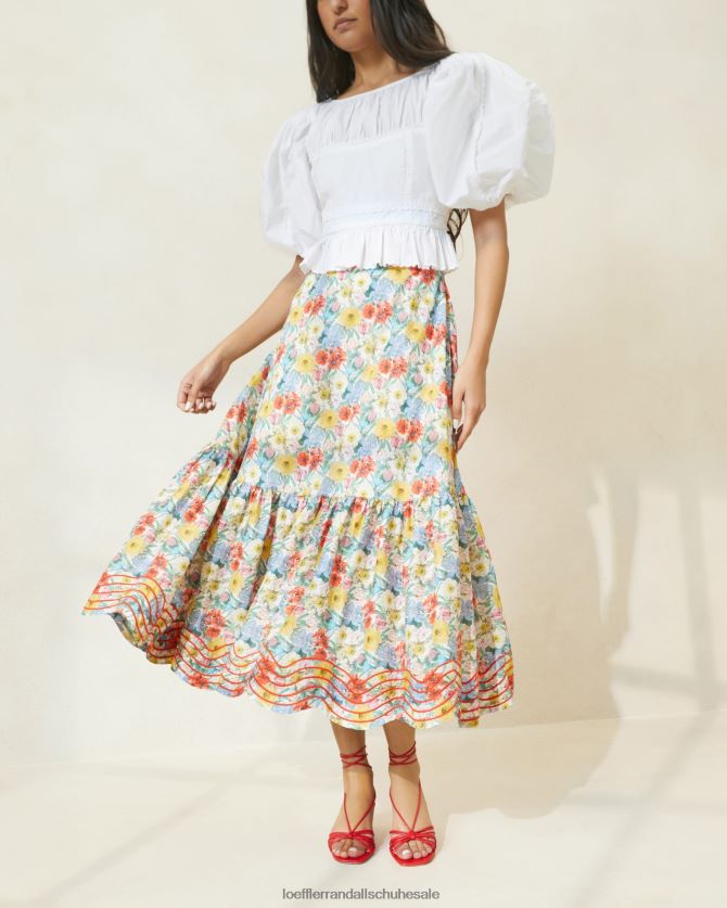Frauen Loeffler Randall Opal-Rock mit Rüschensaum mehrfarbiges Mohnblumenmuster Kleidung 846824227