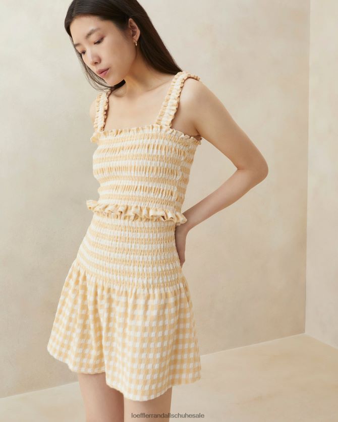 Frauen Loeffler Randall Siena gesmokter Rock hellbraunes Gingham Kleidung 846824253