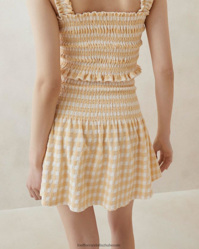 Frauen Loeffler Randall Siena gesmokter Rock hellbraunes Gingham Kleidung 846824253