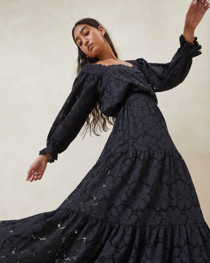 Frauen Loeffler Randall Stufenrock aus Luna-Spitze Schwarz Kleidung 846824243