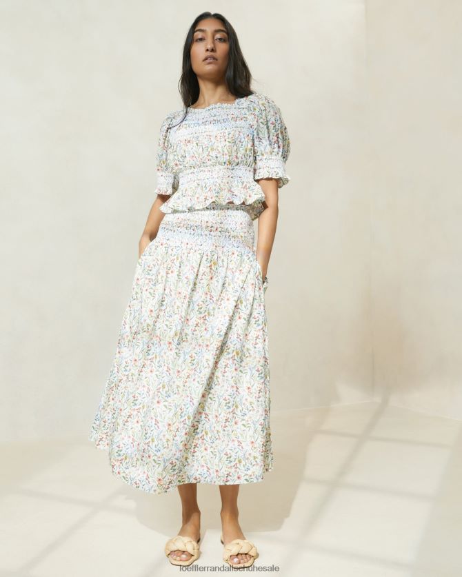 Frauen Loeffler Randall Theodora Midirock mit geraffter Taille Creme/Klee/Mohn, mehrfarbig Kleidung 846824218