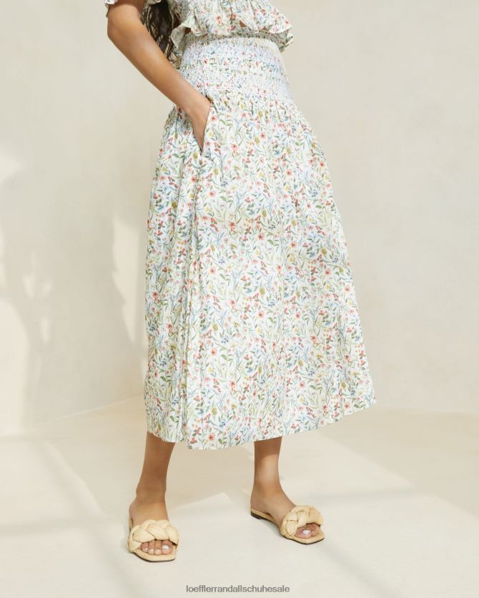 Frauen Loeffler Randall Theodora Midirock mit geraffter Taille Creme/Klee/Mohn, mehrfarbig Kleidung 846824218