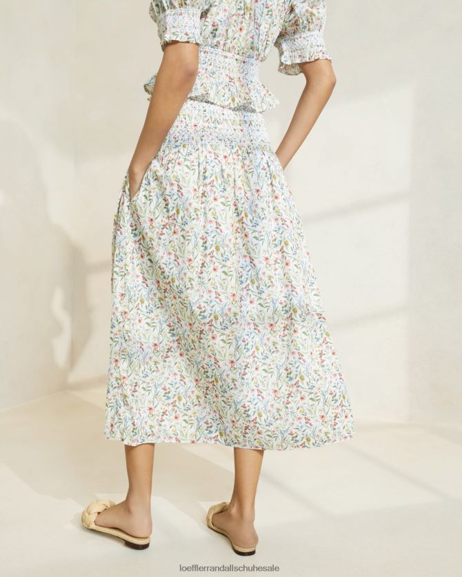 Frauen Loeffler Randall Theodora Midirock mit geraffter Taille Creme/Klee/Mohn, mehrfarbig Kleidung 846824218