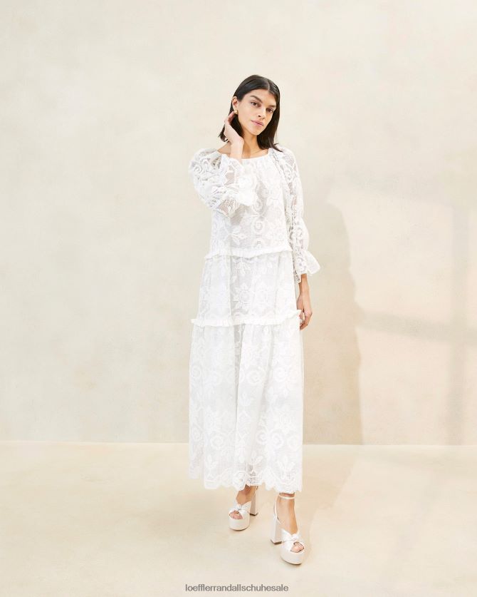 Frauen Loeffler Randall Antoinette gestuftes Spitzenkleid Weiß Kleidung 846824187