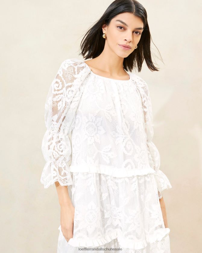 Frauen Loeffler Randall Antoinette gestuftes Spitzenkleid Weiß Kleidung 846824187