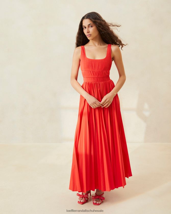 Frauen Loeffler Randall Bea Faltenkleid Mohn Kleidung 846824180