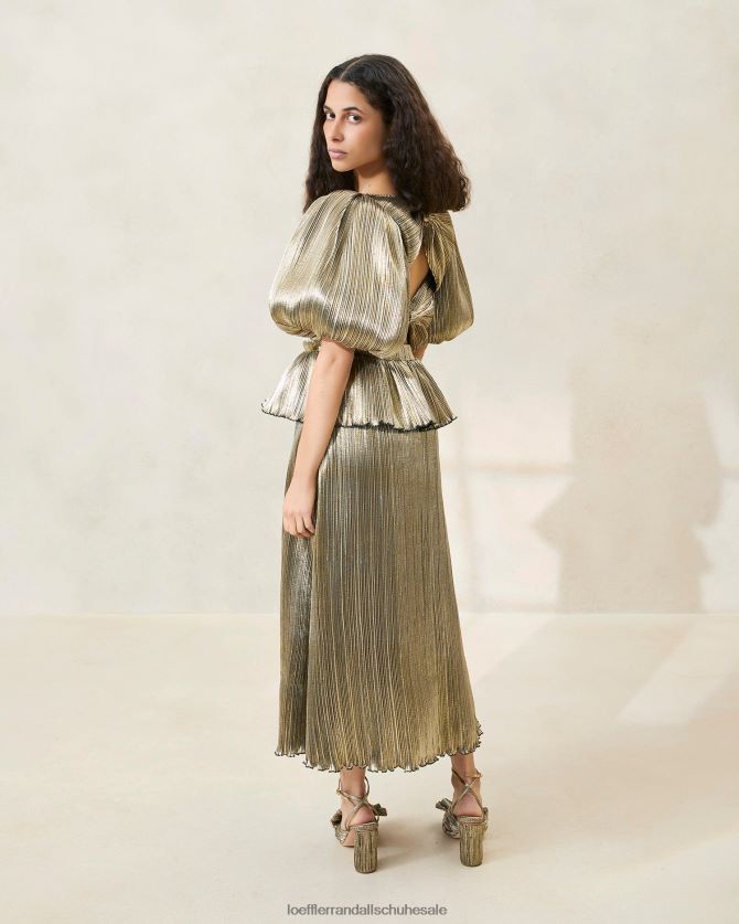 Frauen Loeffler Randall Dorit-Plisseekleid mit Puffärmeln dunkles Gold Kleidung 846824194