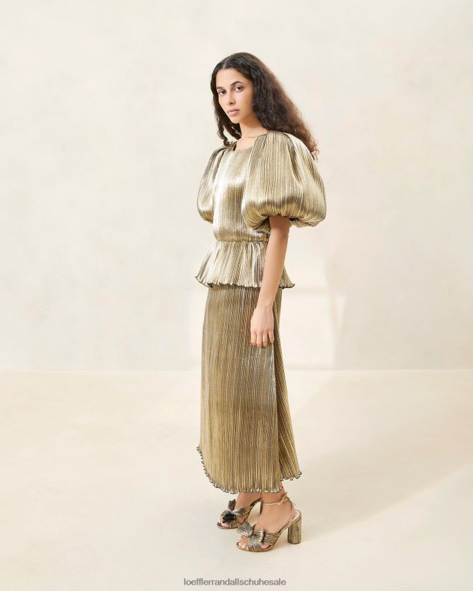 Frauen Loeffler Randall Dorit-Plisseekleid mit Puffärmeln dunkles Gold Kleidung 846824194