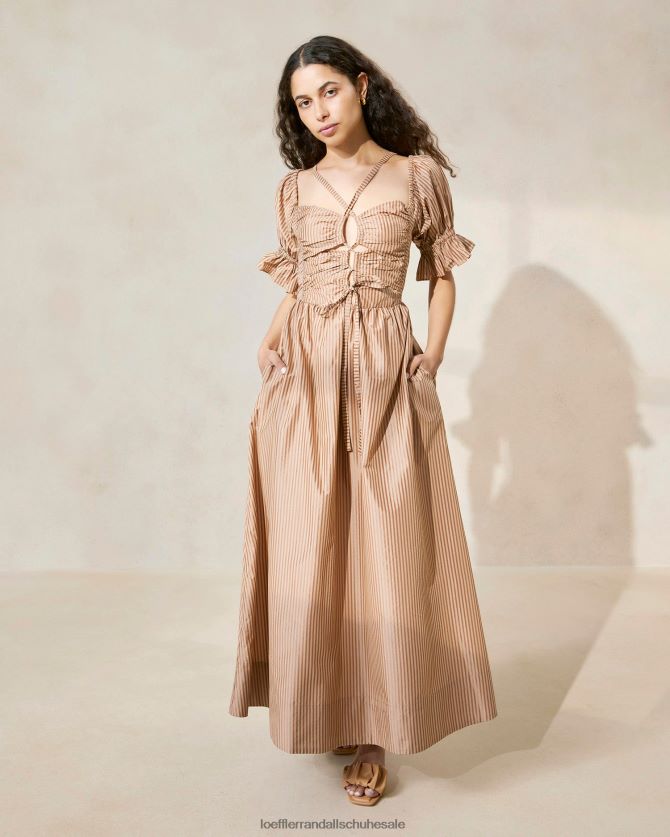 Frauen Loeffler Randall Kleid mit gerafftem Oberteil von Yael zweifarbiger brauner Streifen Kleidung 846824190