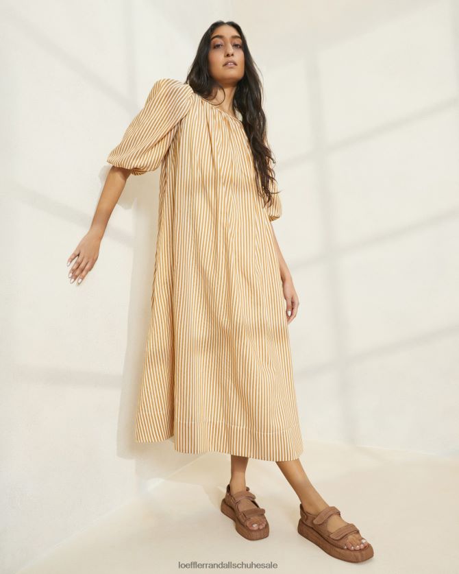 Frauen Loeffler Randall Mimi-gestreiftes, übergroßes Kleid mit Puffärmeln brauner Streifen Kleidung 846824175