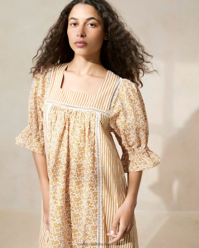 Frauen Loeffler Randall Phillipa Maxikleid braunes Blumenmuster/brauner Streifen Kleidung 846824184