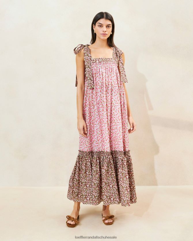 Frauen Loeffler Randall Shae Kleid mit Rüschensaum Erdbeere/braun blumig Kleidung 846824186
