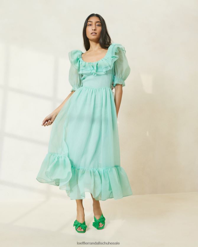 Frauen Loeffler Randall Shannon Kleid mit Rüschen und Puffärmeln Seeschaum Kleidung 846824174