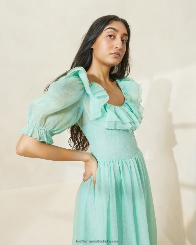 Frauen Loeffler Randall Shannon Kleid mit Rüschen und Puffärmeln Seeschaum Kleidung 846824174