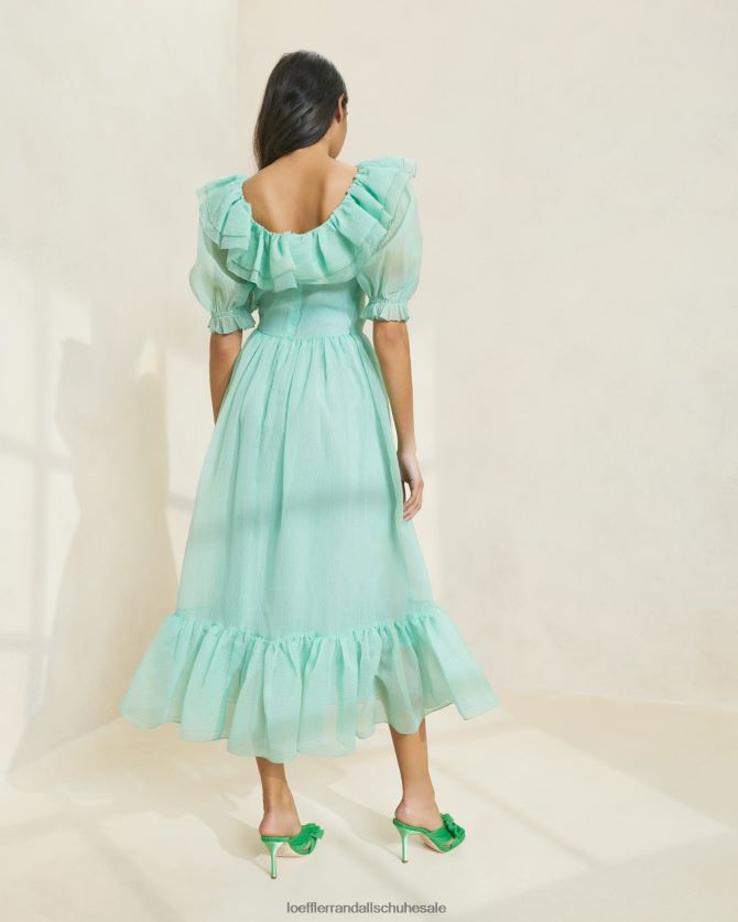 Frauen Loeffler Randall Shannon Kleid mit Rüschen und Puffärmeln Seeschaum Kleidung 846824174