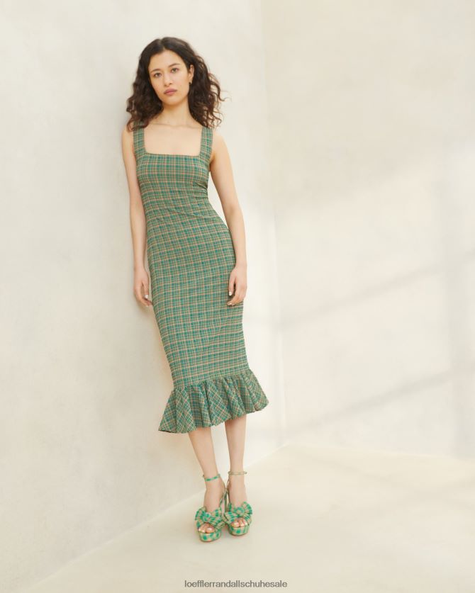 Frauen Loeffler Randall Yessica Tankkleid mit Rüschensaum grün/butterscotch kariert Kleidung 846824188