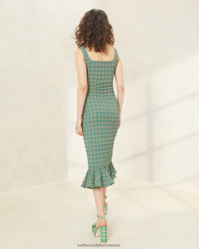Frauen Loeffler Randall Yessica Tankkleid mit Rüschensaum grün/butterscotch kariert Kleidung 846824188