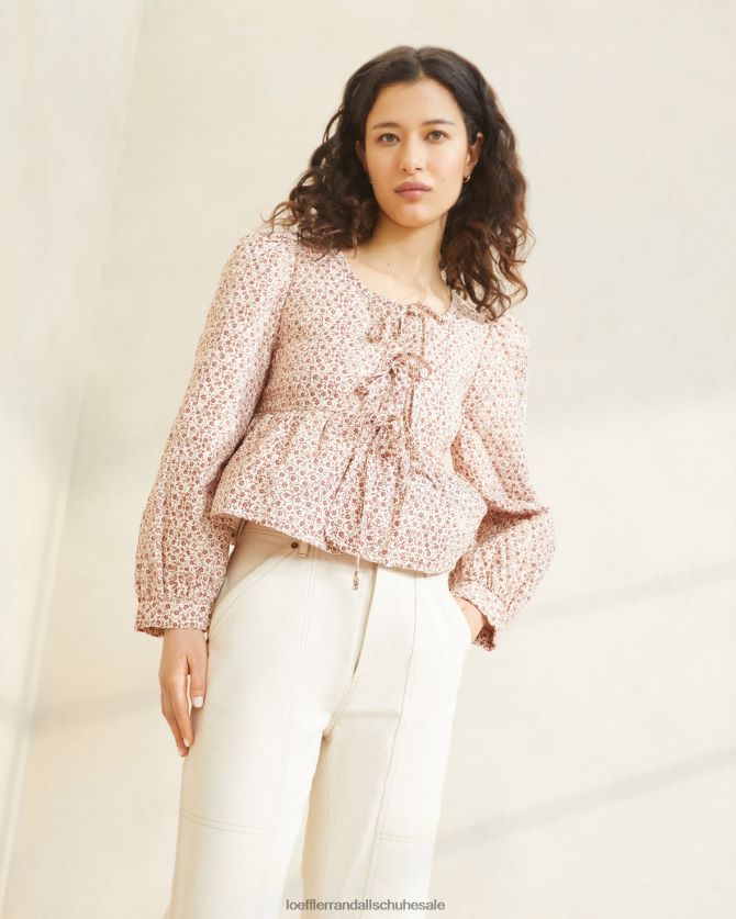 Frauen Loeffler Randall Donna-Jacke zum Binden vorne Creme/Bernsteinblümchenblümchen Kleidung 846824262