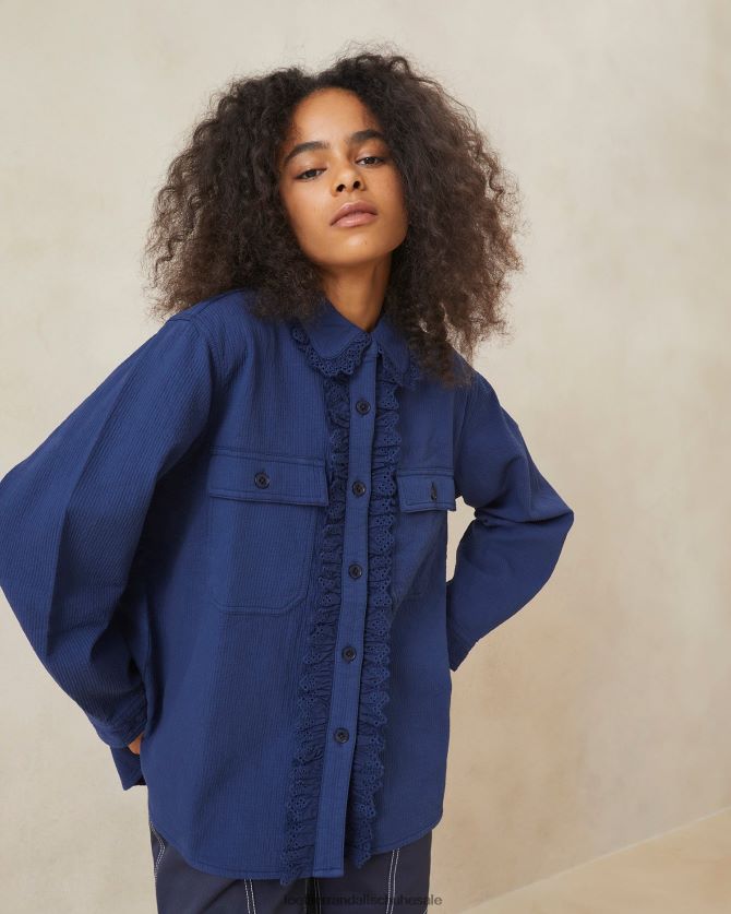 Frauen Loeffler Randall Zeke-Ösen-Arbeitsmantel Indigo Kleidung 846824261