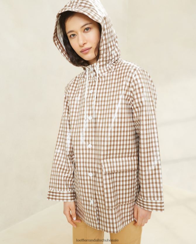 Frauen Loeffler Randall neblige Regenjacke brauner Gingham Kleidung 846824257