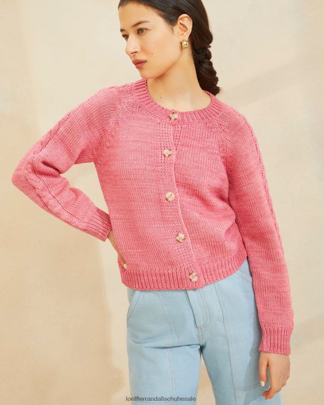 Frauen Loeffler Randall Lindy Strickjacke mit Kabelärmeln Rosa Kleidung 846824255