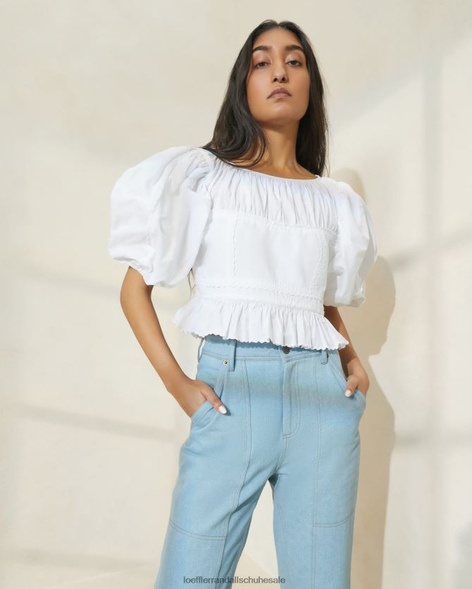Frauen Loeffler Randall Anna-Top mit Puffärmeln und Schößchen Weiß Kleidung 846824201