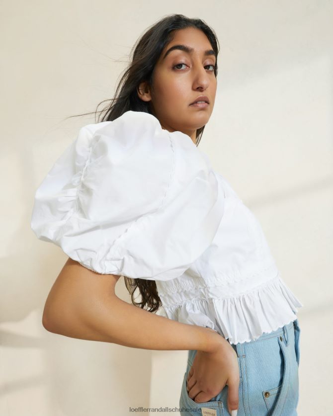 Frauen Loeffler Randall Anna-Top mit Puffärmeln und Schößchen Weiß Kleidung 846824201