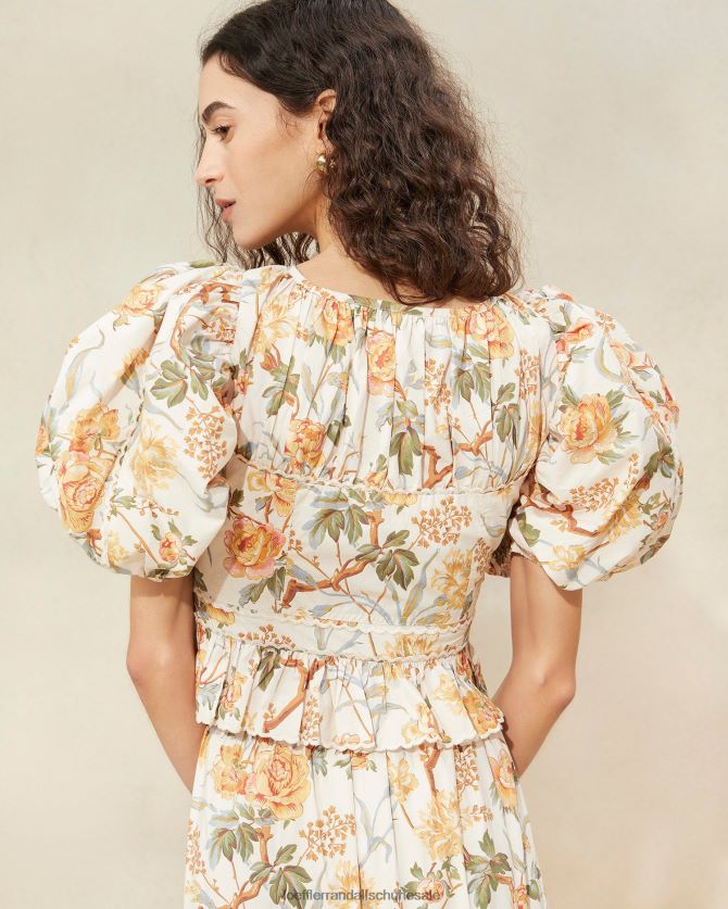 Frauen Loeffler Randall Anna-Top mit Puffärmeln und Schößchen creme botanisch blumig Kleidung 846824206