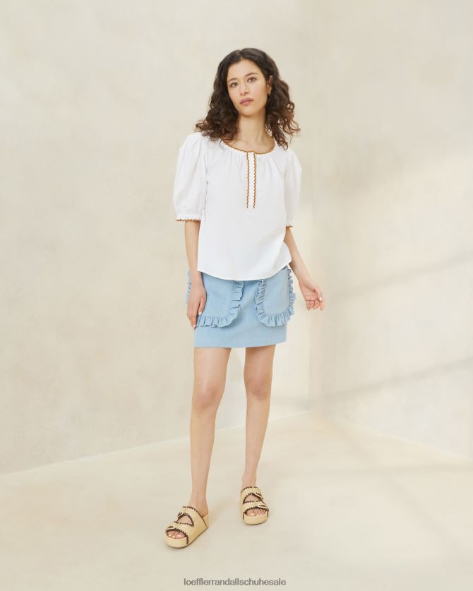 Frauen Loeffler Randall Britton-Bluse mit Wellenkanten weiß/Zigarre Kleidung 846824203