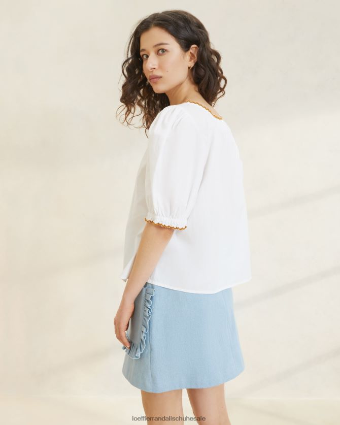 Frauen Loeffler Randall Britton-Bluse mit Wellenkanten weiß/Zigarre Kleidung 846824203