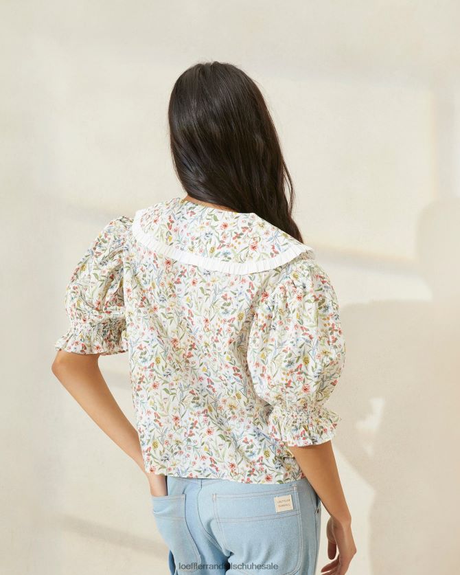 Frauen Loeffler Randall Chantal Bluse mit Puffärmeln Creme/Klee/Mohn, mehrfarbig Kleidung 846824202