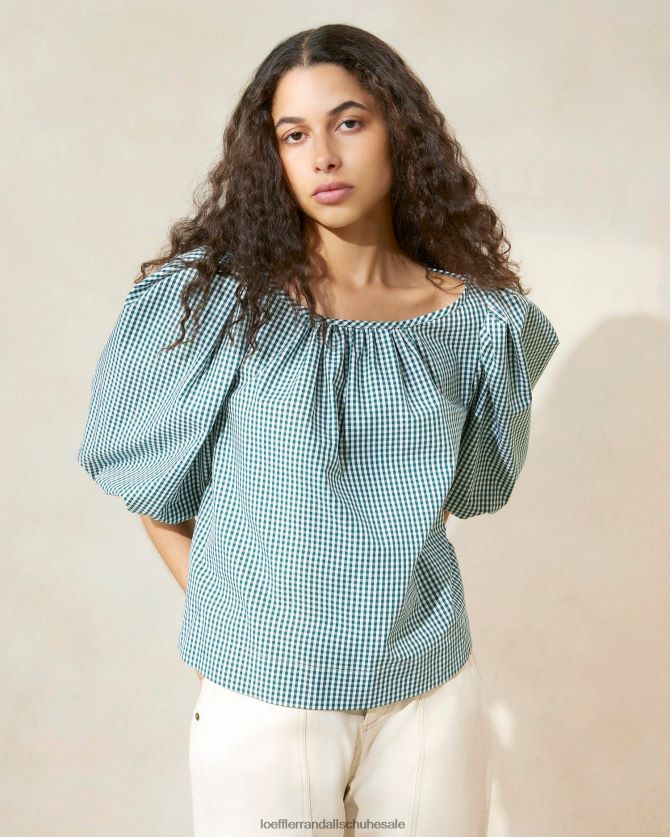 Frauen Loeffler Randall Eliza Zeltbluse Mini grüner Gingham Kleidung 846824207