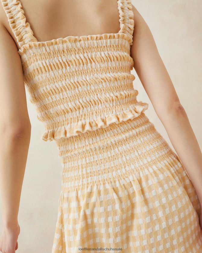 Frauen Loeffler Randall Fiona gesmoktes Leibchen hellbraunes Gingham Kleidung 846824252