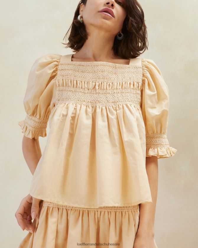 Frauen Loeffler Randall Lydie gesmoktes Oberteil Sand/Ecru Kleidung 846824236