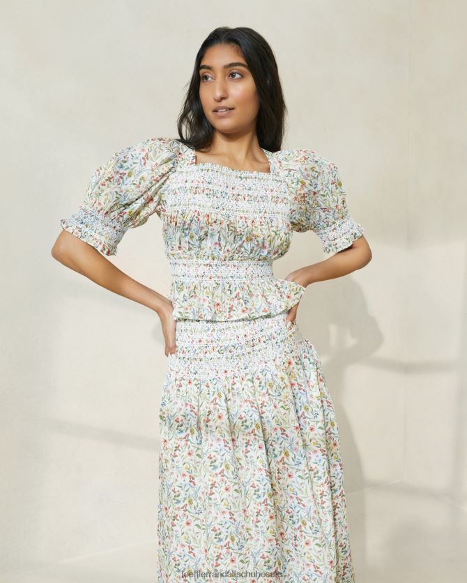 Frauen Loeffler Randall Nicola-Bluse mit Puffärmeln Creme/Klee/Mohn, mehrfarbig Kleidung 846824200