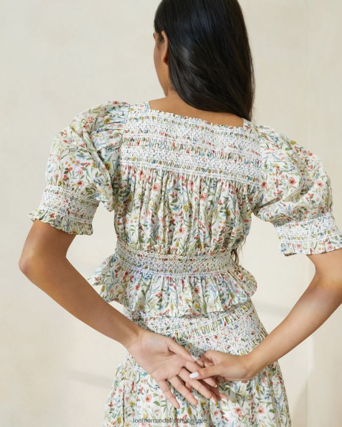 Frauen Loeffler Randall Nicola-Bluse mit Puffärmeln Creme/Klee/Mohn, mehrfarbig Kleidung 846824200