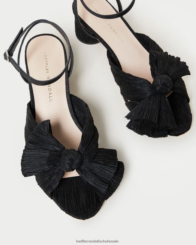 Frauen Loeffler Randall Dahlia-Faltenschleifenabsatz Schwarz Schuhe 84682425