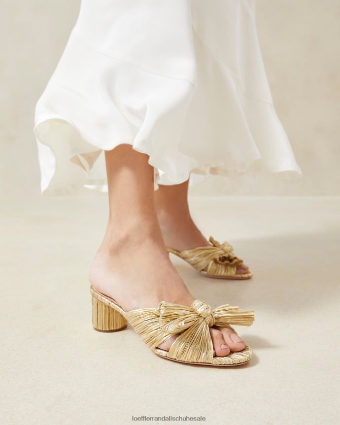 Frauen Loeffler Randall Emilia-Absatz mit plissierter Schleife Gold Schuhe 84682413
