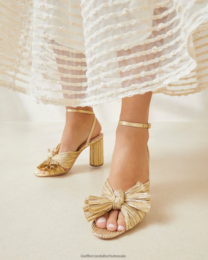 Frauen Loeffler Randall Kamelien-Faltenschleifenabsatz Gold Schuhe 8468245
