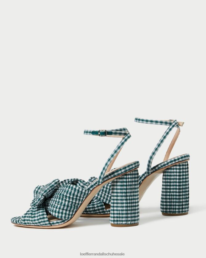 Frauen Loeffler Randall Kamelien-Schleifenabsatz Mini grüner Gingham Schuhe 84682496